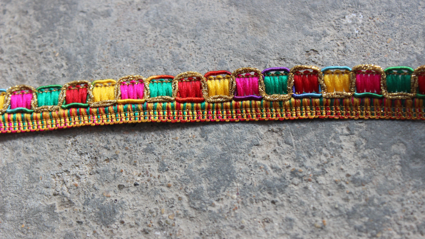 Rainbow Indian Borders and Laces thread emroidered Trim from India Fringe Indian Trim by the Yard Polyester Ethnic Handbags Lace Trim