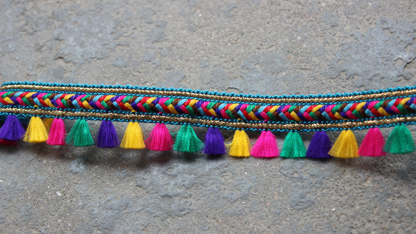 Turquoise Indian Trim and Border Colorful Trim from India Fringe Indian Trim by the Yard Polyester Boho Sari Embellished Border Lace Trim