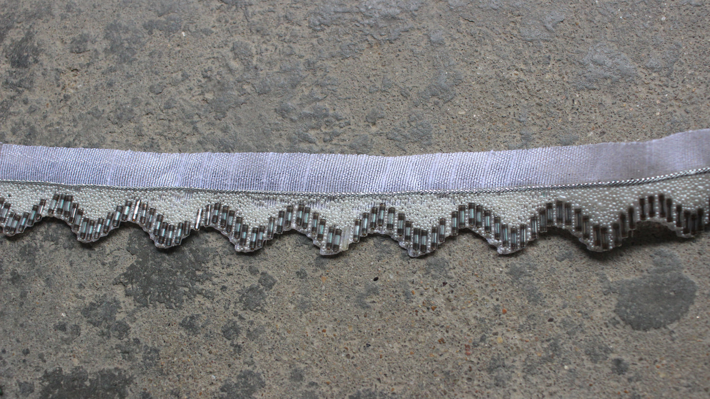 Grey Indian Borders and Laces Sequin Trim Lace Sea Wave Trim by Yard Silk Ethnic Sari Embellished Border Home Decor Trim Trim Lace