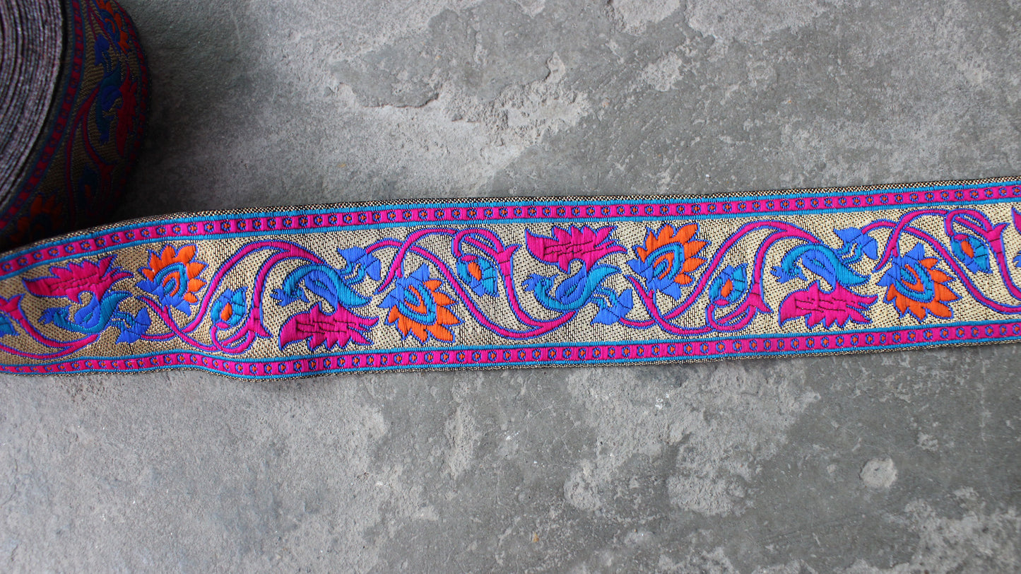 Rainbow Indian Trim and Border Brocade Trim from India Floral Trim by Yard Silk Ethnic Skirt Embellished Lace Home Decor Trim Trim Lace