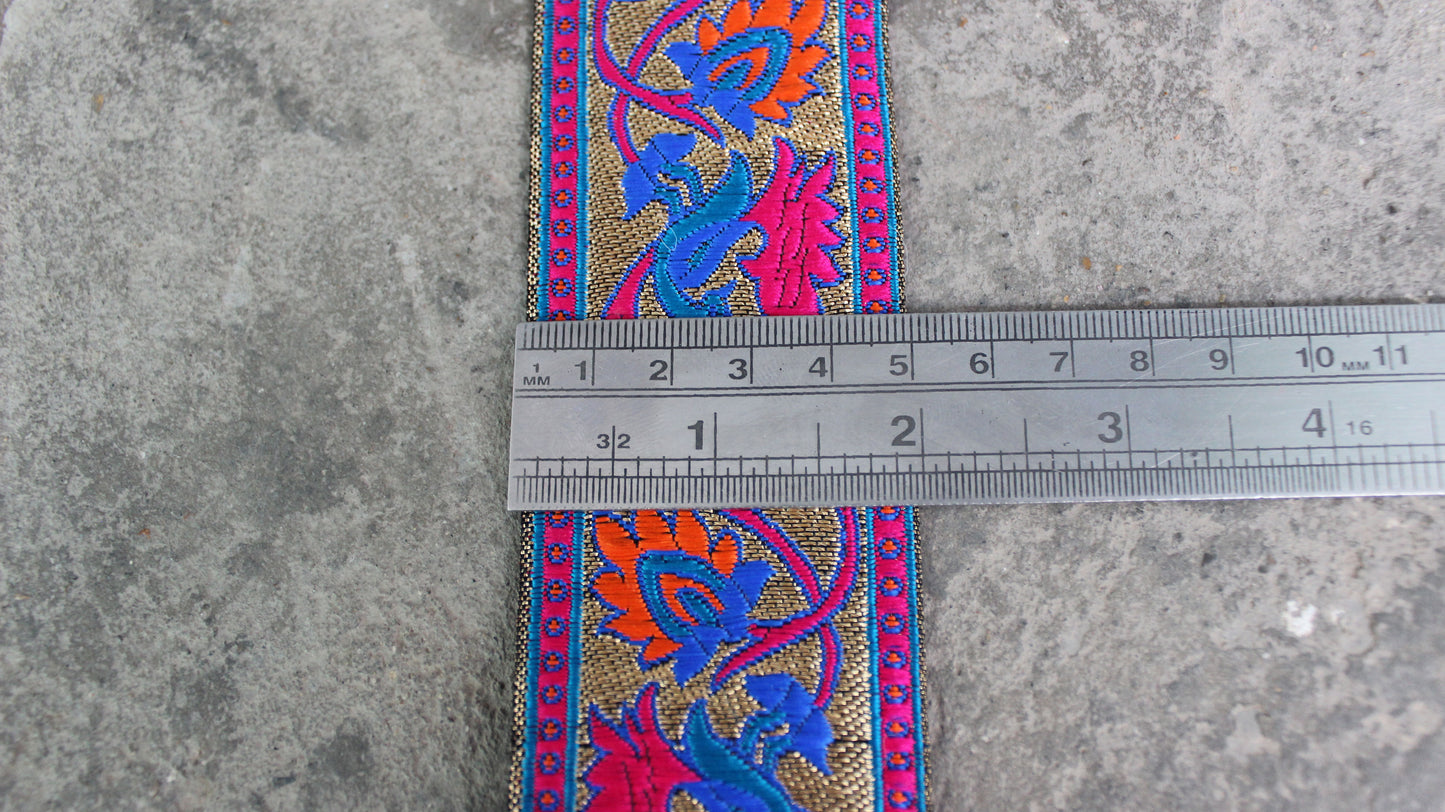 Rainbow Indian Trim and Border Brocade Trim from India Floral Trim by Yard Silk Ethnic Skirt Embellished Lace Home Decor Trim Trim Lace