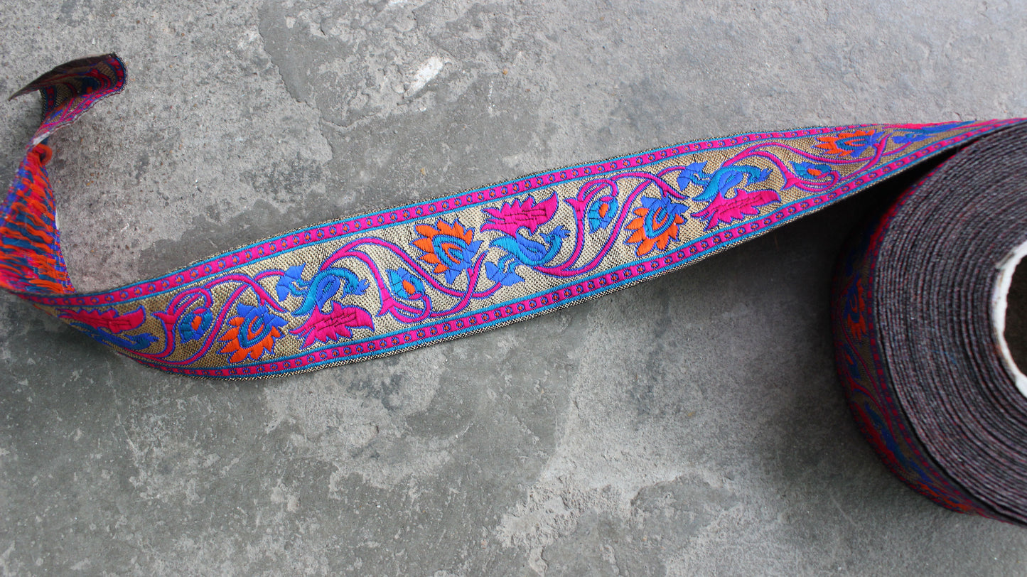 Rainbow Indian Trim and Border Brocade Trim from India Floral Trim by Yard Silk Ethnic Skirt Embellished Lace Home Decor Trim Trim Lace