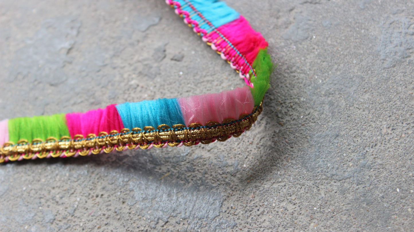 Pink Indian Trim and Border Fringe Trim Lace Fringe border Indian Trim by the Yard Polyester Boho Decoration Embellished Border Trim Lace