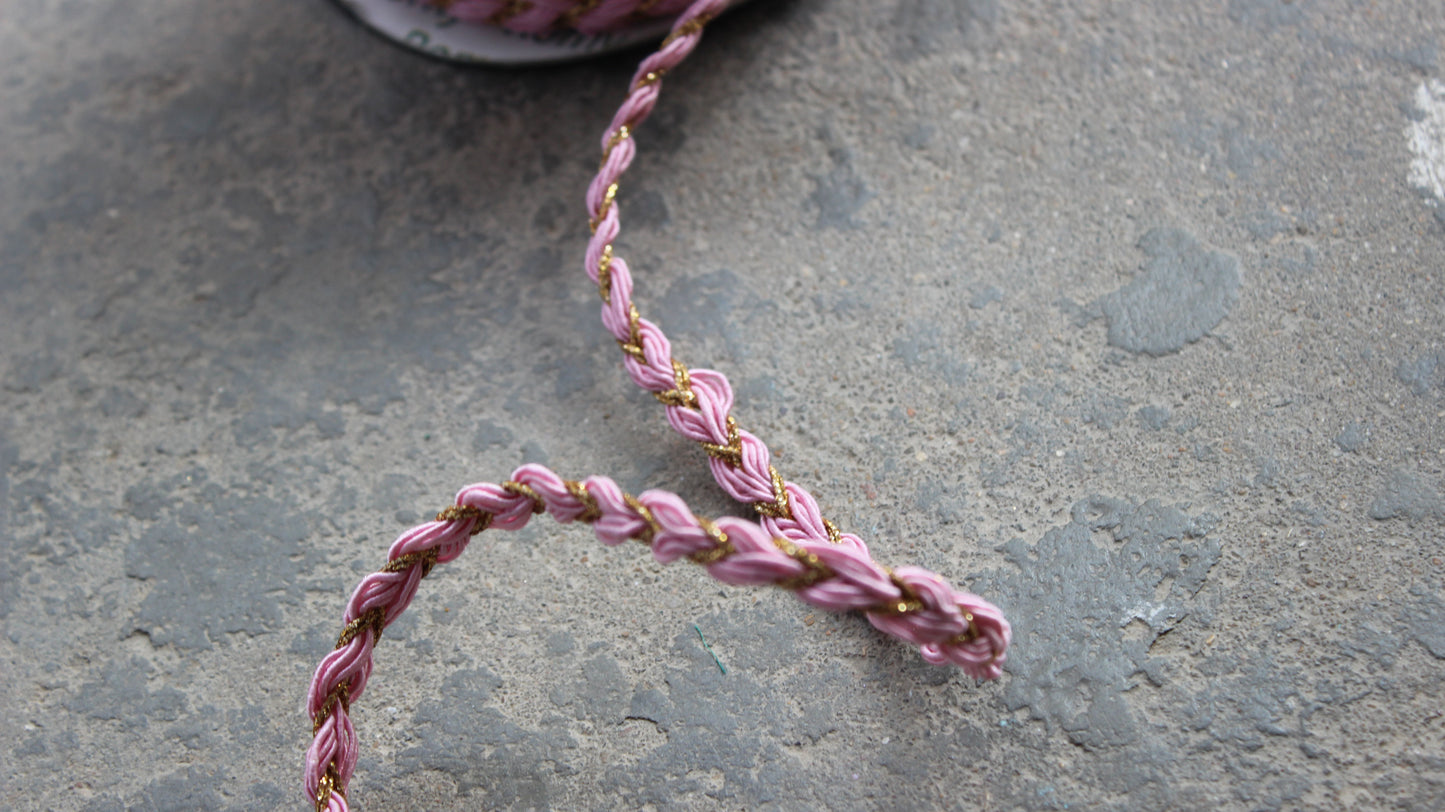 Pink Indian Trim and Border Golden Zari Trim Lace Twisted Indian Trim by the Yard Silk Bohemian Skirt Embellished Border Trim Lace