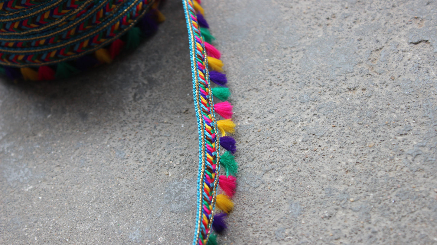 Turquoise Indian Trim and Border Colorful Trim from India Fringe Indian Trim by the Yard Polyester Boho Sari Embellished Border Lace Trim