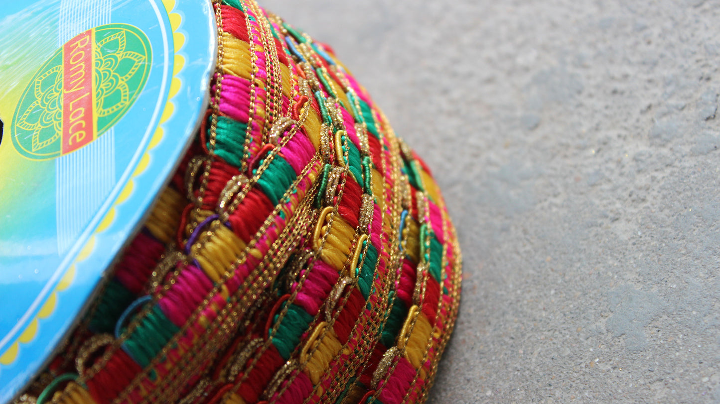 Rainbow Indian Borders and Laces thread emroidered Trim from India Fringe Indian Trim by the Yard Polyester Ethnic Handbags Lace Trim