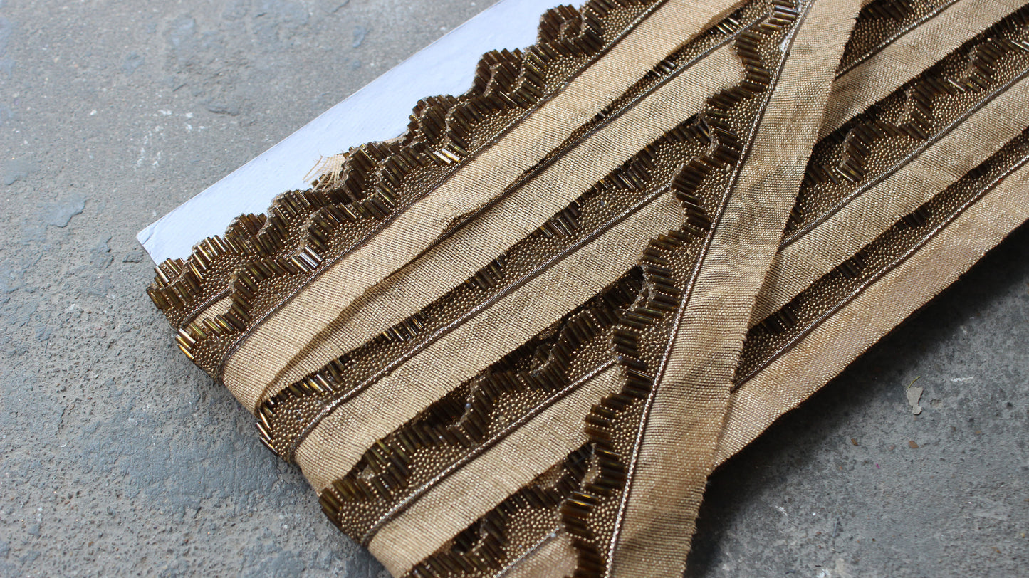 Brown Indian Borders and Laces Sequin Zari Trim Lace Sea Wave Trim by Yard Silk Bohemian Decoration Embellished Lace Journals Lace Trim