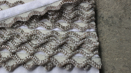 Grey Indian Borders and Laces Sequin Trim Lace Sea Wave Trim by Yard Silk Ethnic Sari Embellished Border Home Decor Trim Trim Lace