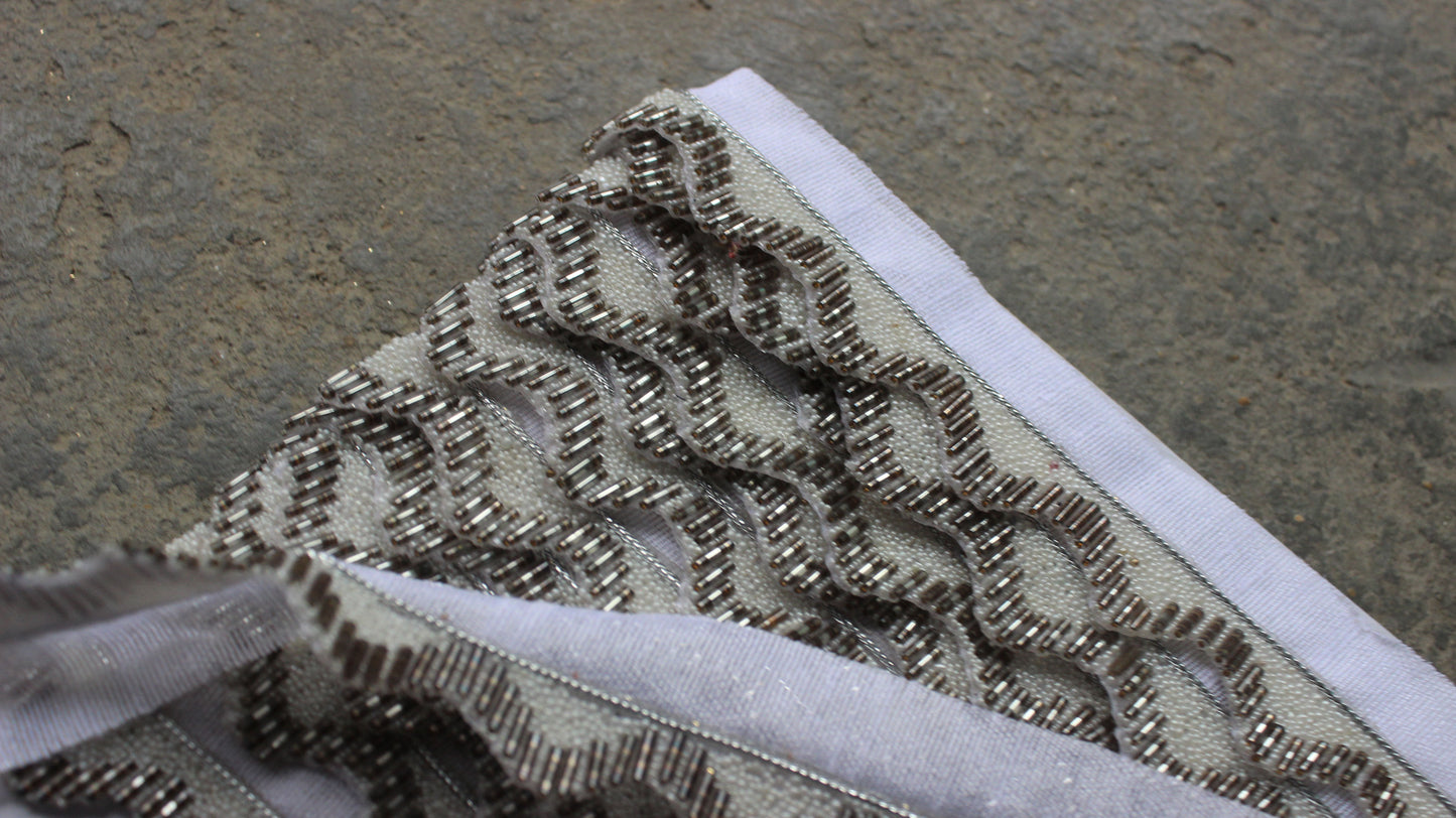 Grey Indian Borders and Laces Sequin Trim Lace Sea Wave Trim by Yard Silk Ethnic Sari Embellished Border Home Decor Trim Trim Lace