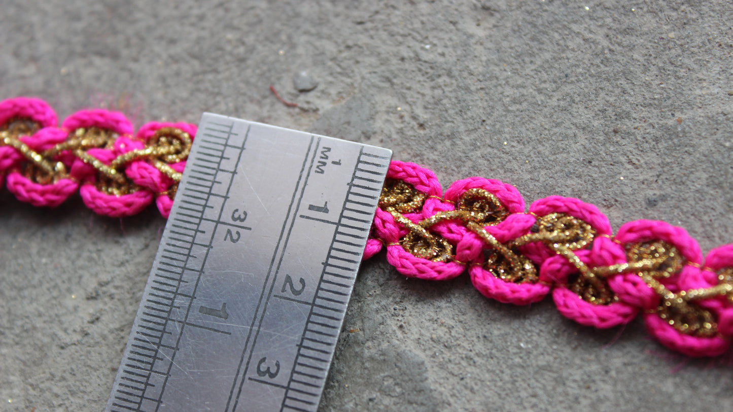 Pink Indian Border Trim Lace Ribbon Trim from India Twisted Indian Trim by the Yard Polyester Bohemian Decoration Lace Trim