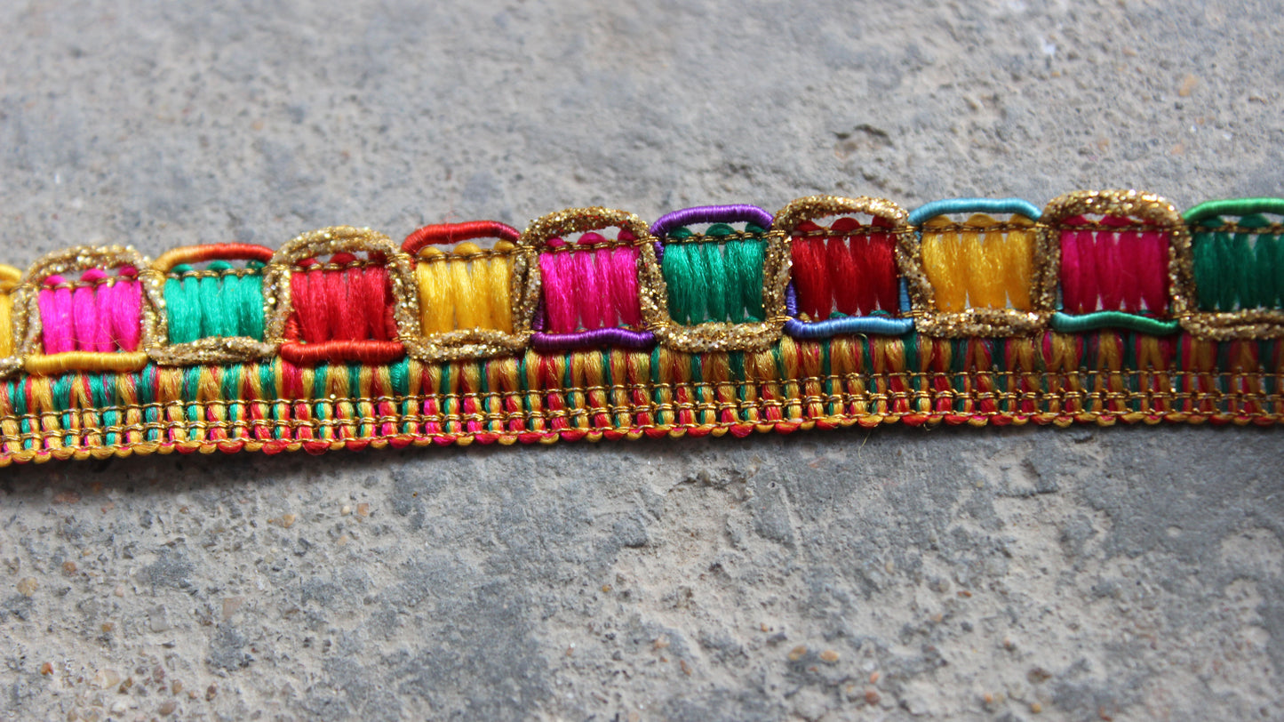 Rainbow Indian Borders and Laces thread emroidered Trim from India Fringe Indian Trim by the Yard Polyester Ethnic Handbags Lace Trim