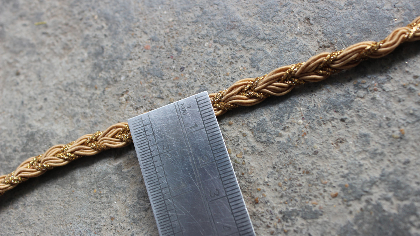 Brown Indian Borders and Laces Golden Zari Trim from India Twisted Trim by Yard Silk Boho Decoration Embellished Lace Trim Lace