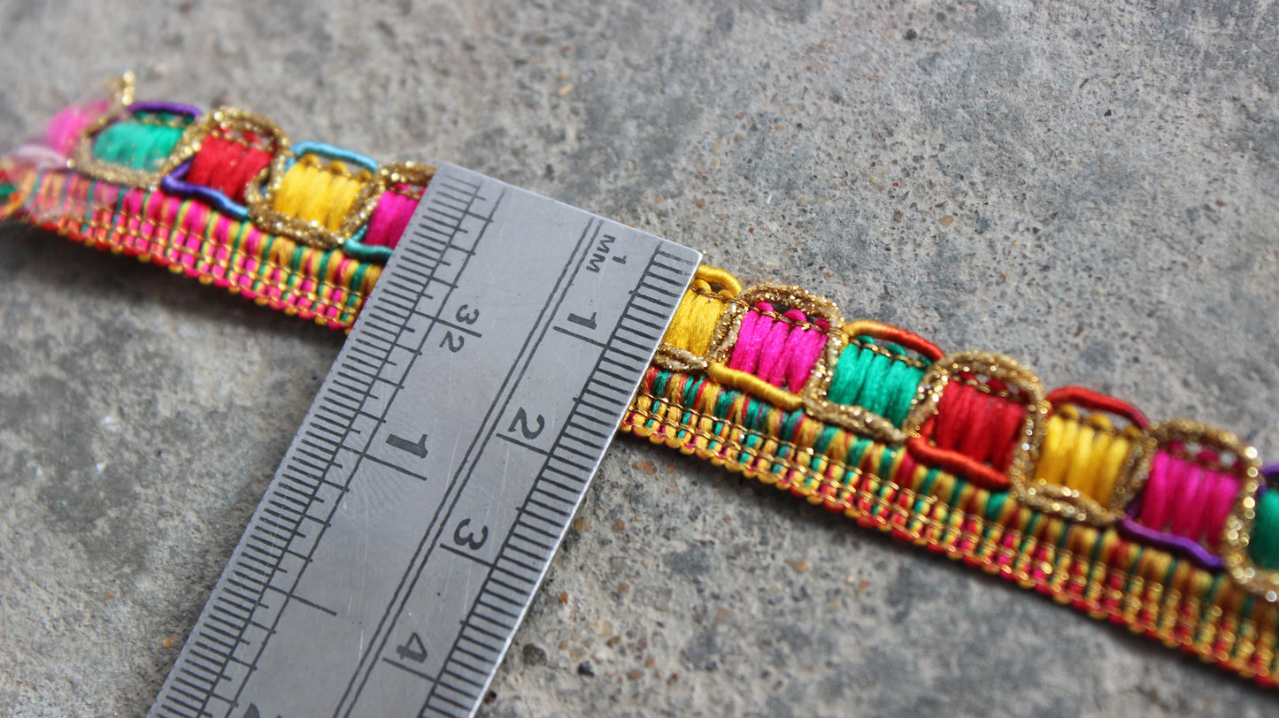 Rainbow Indian Borders and Laces thread emroidered Trim from India Fringe Indian Trim by the Yard Polyester Ethnic Handbags Lace Trim