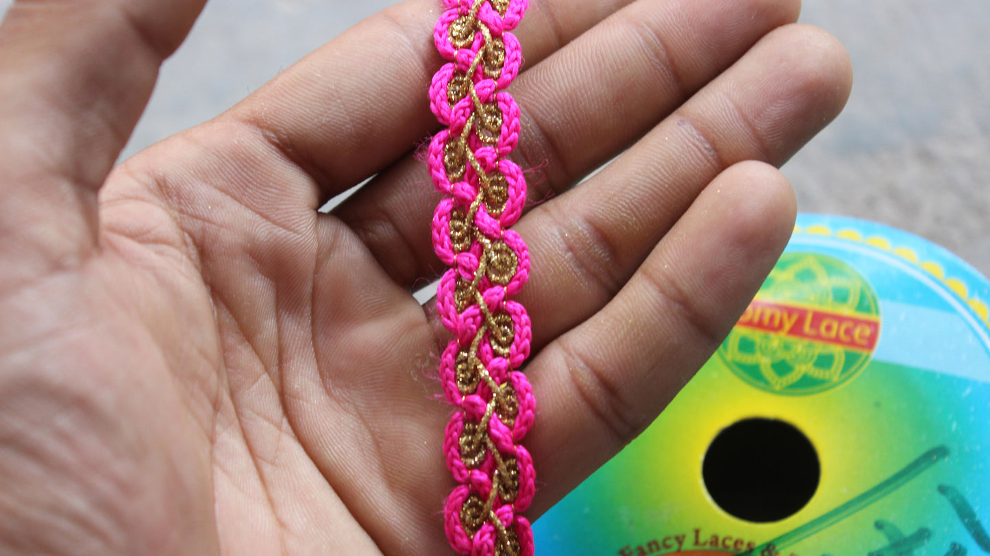 Pink Indian Border Trim Lace Ribbon Trim from India Twisted Indian Trim by the Yard Polyester Bohemian Decoration Lace Trim