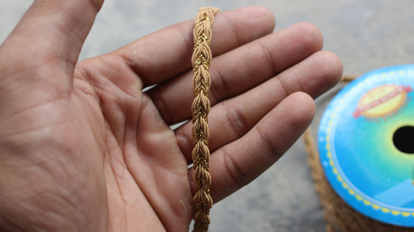 Brown Indian Borders and Laces Golden Zari Trim from India Twisted Trim by Yard Silk Boho Decoration Embellished Lace Trim Lace