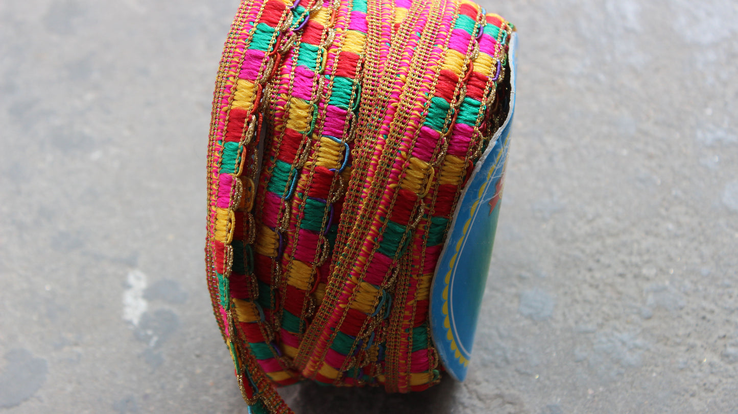 Rainbow Indian Borders and Laces thread emroidered Trim from India Fringe Indian Trim by the Yard Polyester Ethnic Handbags Lace Trim