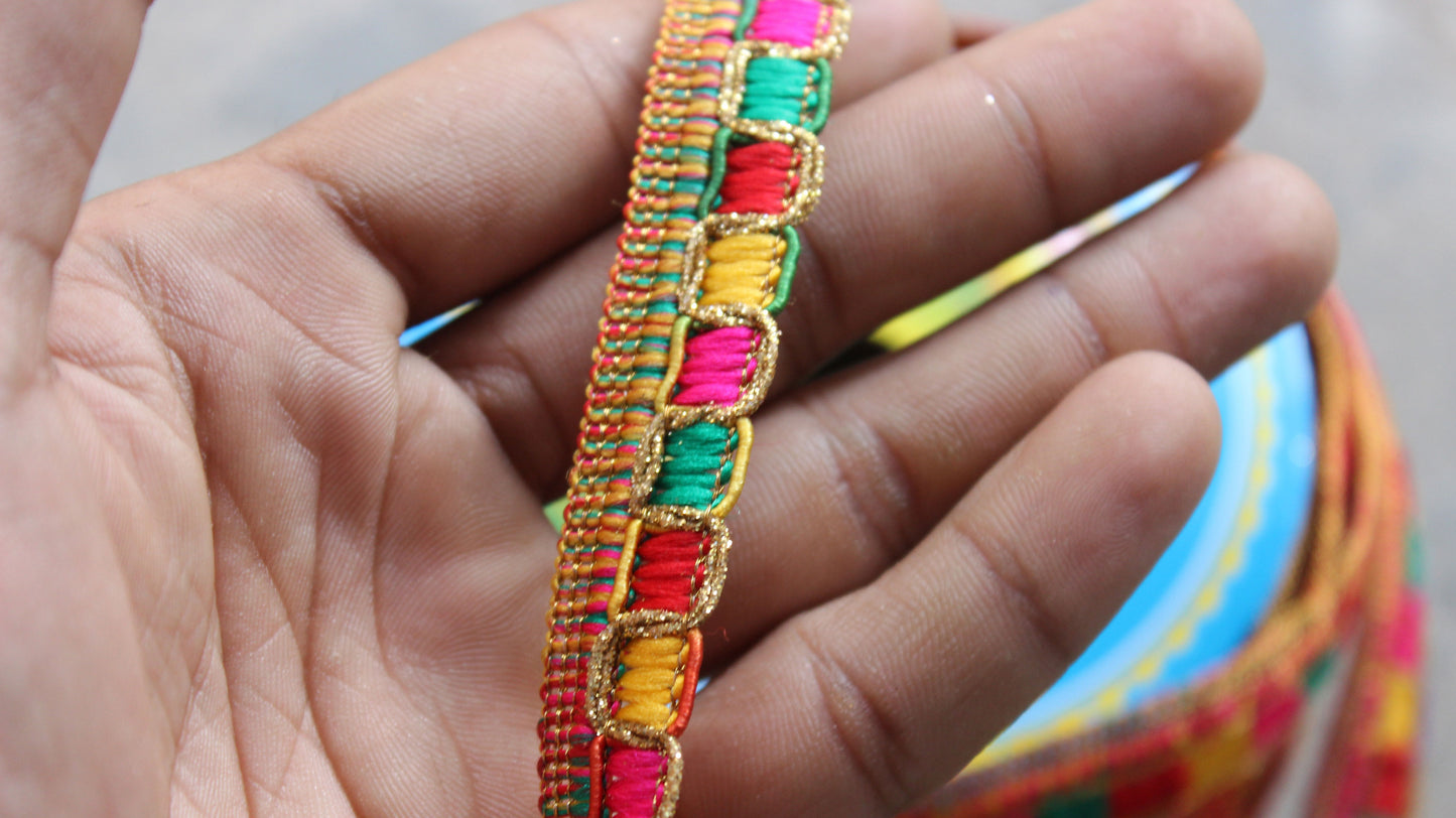 Rainbow Indian Borders and Laces thread emroidered Trim from India Fringe Indian Trim by the Yard Polyester Ethnic Handbags Lace Trim