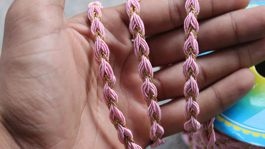 Pink Indian Trim and Border Golden Zari Trim Lace Twisted Indian Trim by the Yard Silk Bohemian Skirt Embellished Border Trim Lace