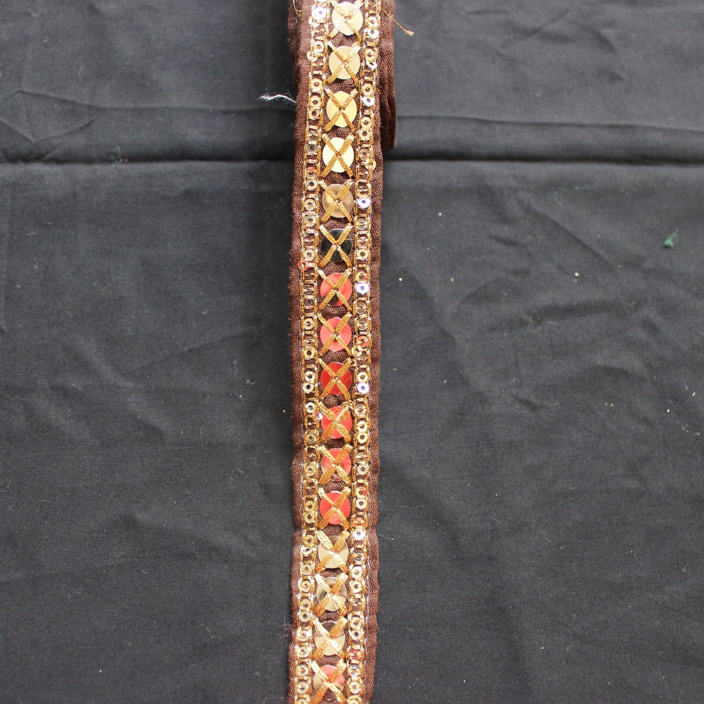 Brown Indian Trim And Border Zari Sequin Work Trim Lace Geometric Trim by Yard Silk Ethnic Skirt Embellished Lace Trim For Pillows Lace Trim