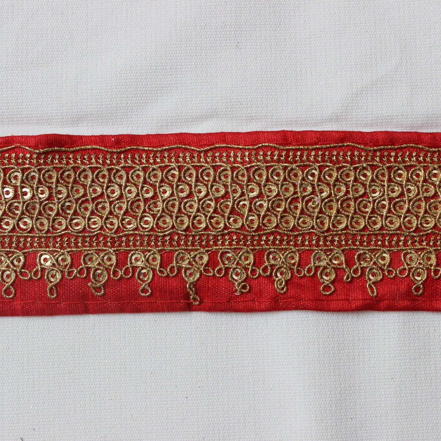 Red Indian Trim and Border Zari Sequin Work Trim Lace Floral Trim by Yard Silk Ethnic Dress Embellished Lace Trim For Curtain Lace Trim