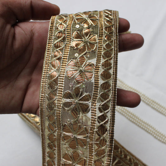 Gold Indian Trim Border Floral Trim by Yard Gotta Patti Work Trim Lace Silk Boho Wedding Dress Embellished Border Trim For Pillow Lace Trim