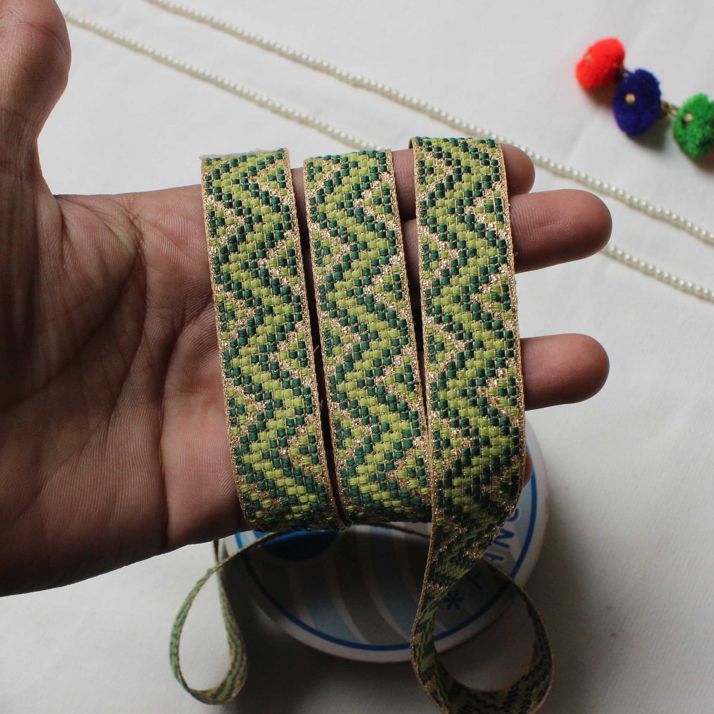 Green Indian Borders And Laces Jacquard Trim From India Zig Zag Ribbon Trim by Yard Silk Boho Dress Embellished Lace Decoration Lace Trim