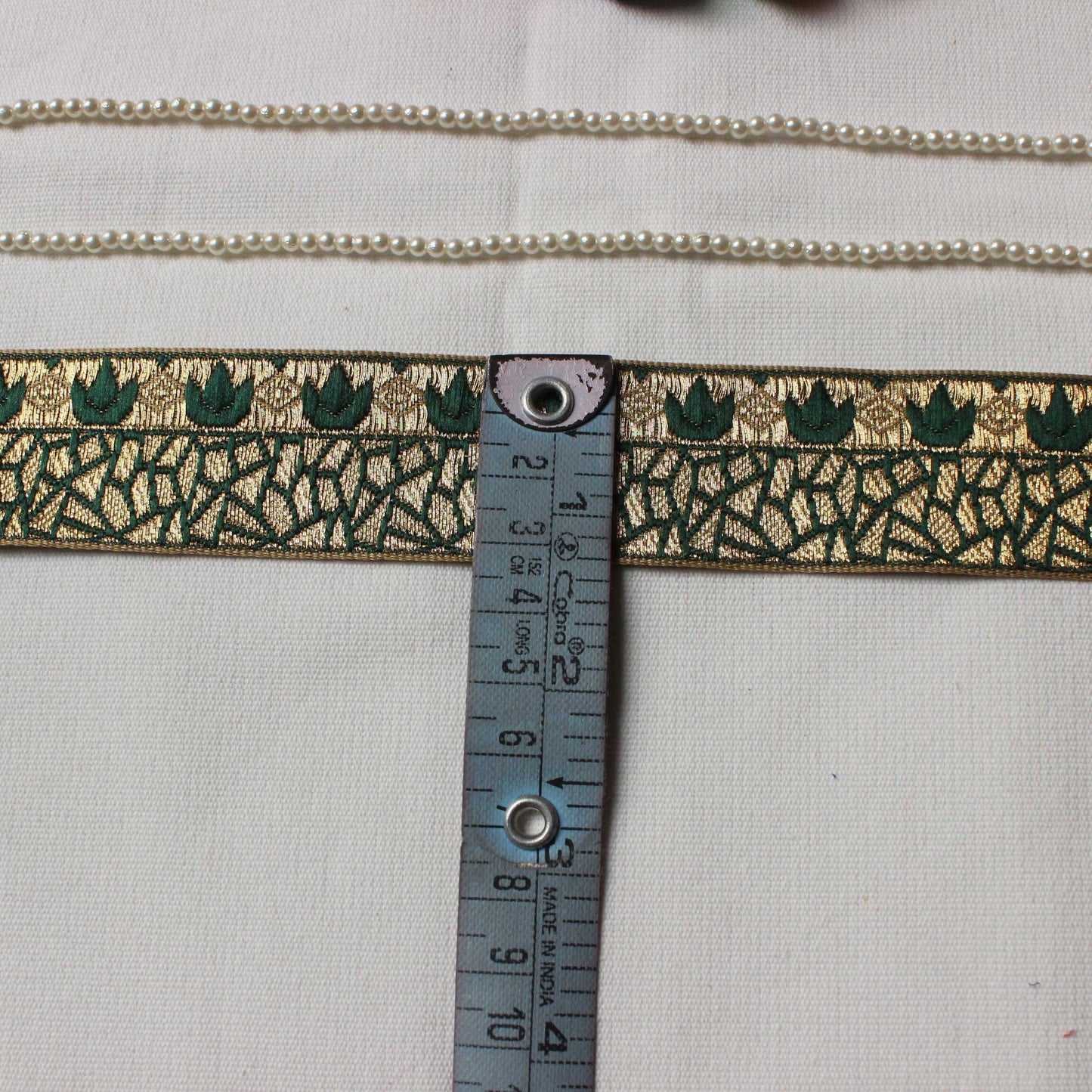 Green Indian Border Trim Brocade Trim From India Geometric Trim by Yard Silk Ethnic Blouse Embellished Border Trim For Curtains Trim Lace