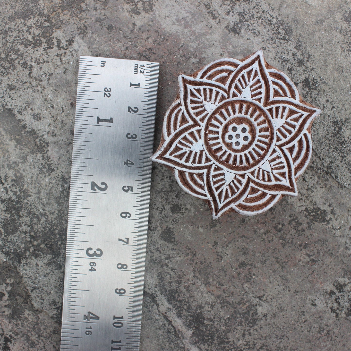 Floral Block Print Stamp Hand Carved Stamp Lotus Fabric Stamp Hand Carved Textile Printing Block For Printing Mandala Soap Making Stamp