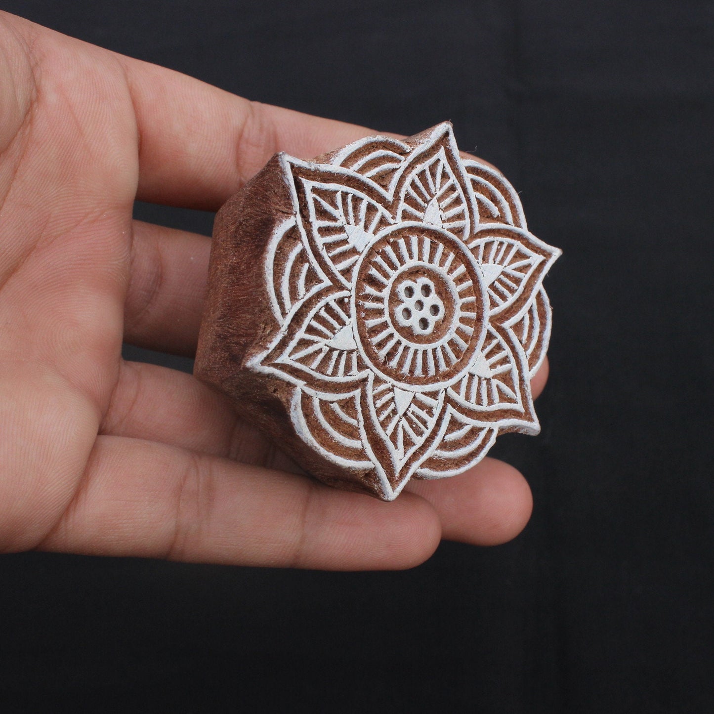 Floral Block Print Stamp Hand Carved Stamp Lotus Fabric Stamp Hand Carved Textile Printing Block For Printing Mandala Soap Making Stamp