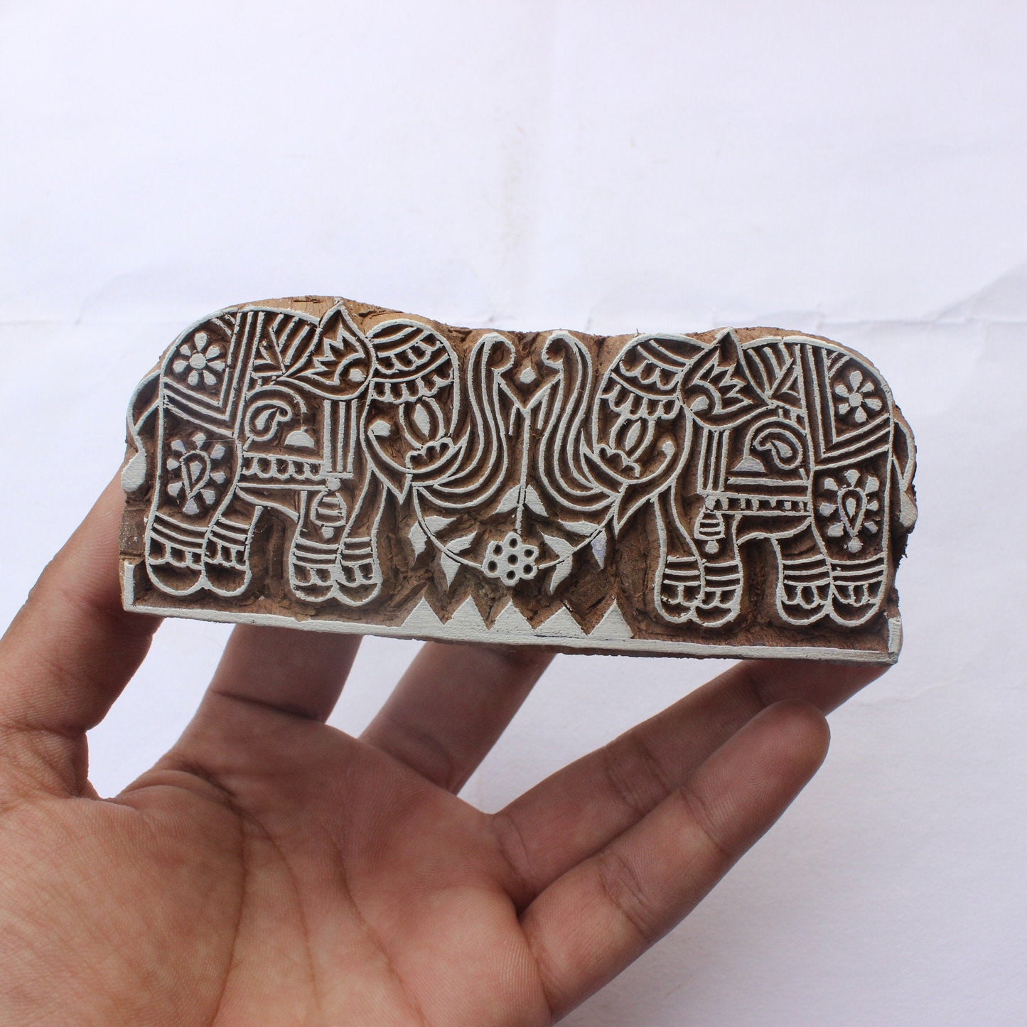 Elephant Fabric Stamp Indian Fabric Stamp Elephant Pair Wood Block Stamp Carve Textile Block For Printing Hand Carved Soap Making Stamp