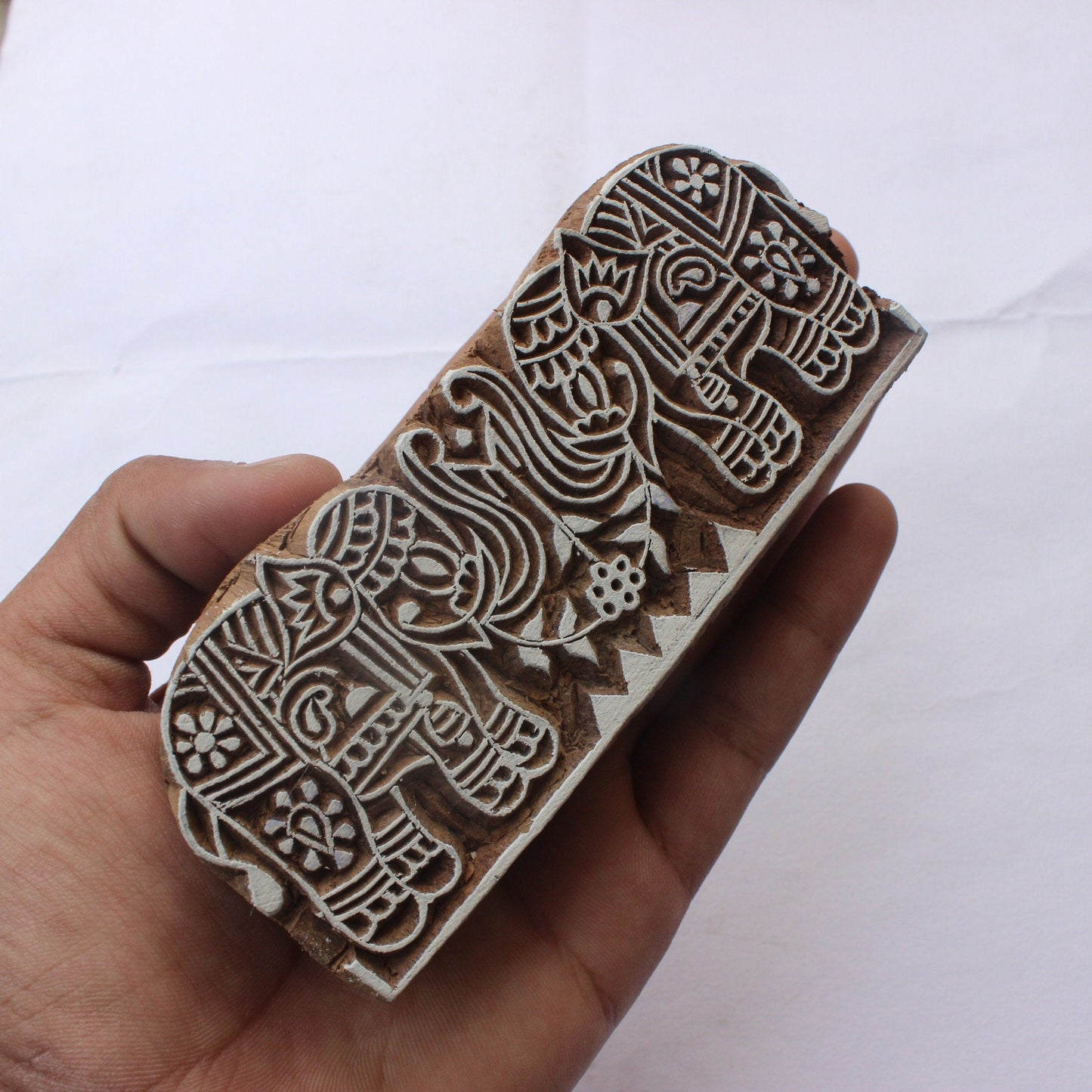 Elephant Fabric Stamp Indian Fabric Stamp Elephant Pair Wood Block Stamp Carve Textile Block For Printing Hand Carved Soap Making Stamp