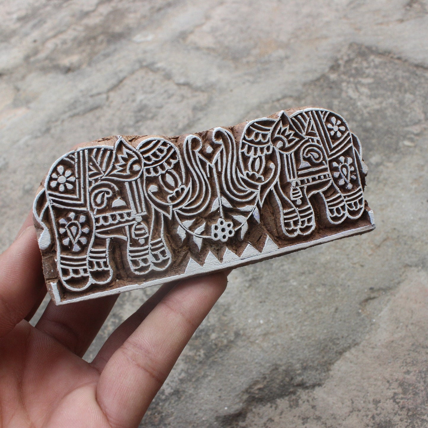 Elephant Fabric Stamp Indian Fabric Stamp Elephant Pair Wood Block Stamp Carve Textile Block For Printing Hand Carved Soap Making Stamp