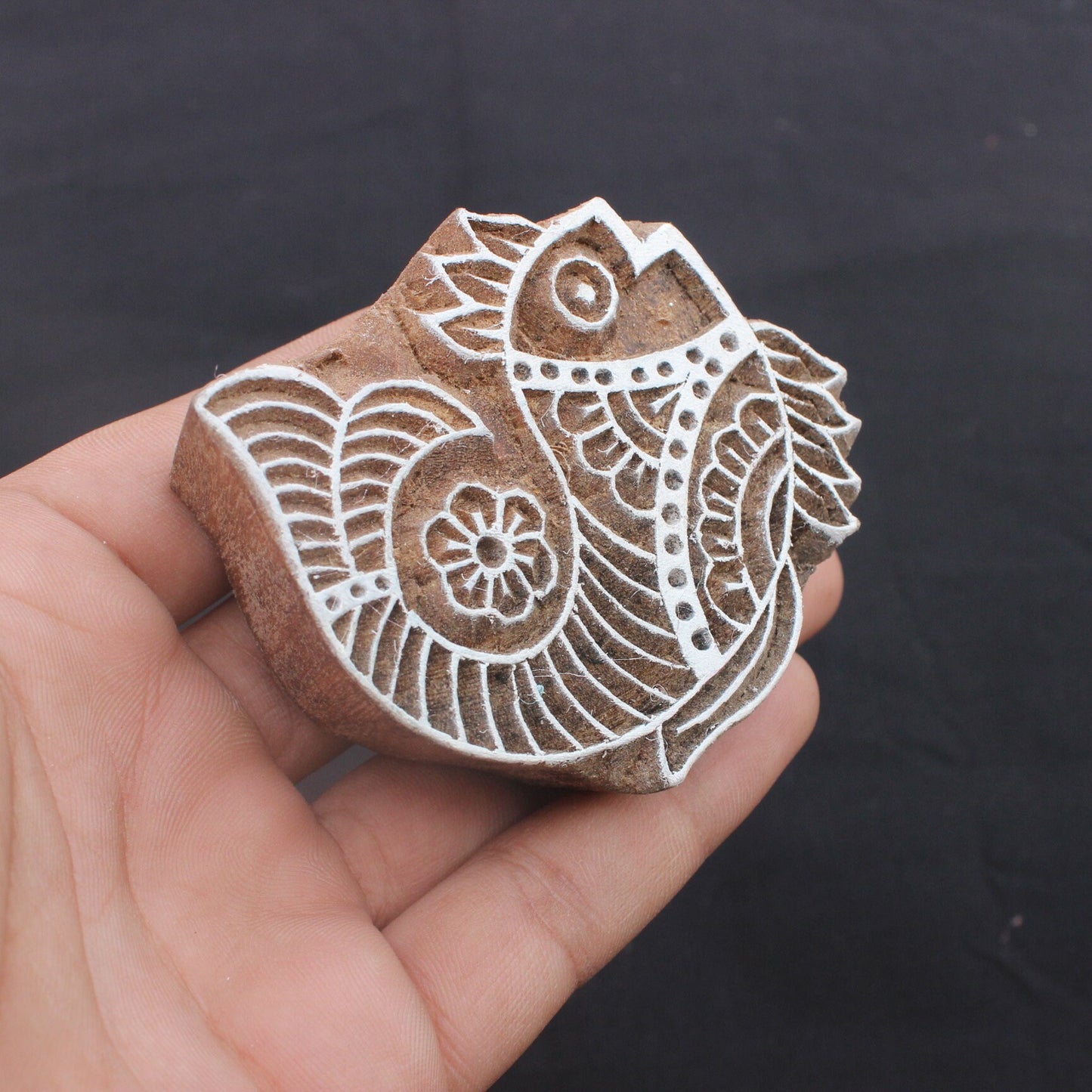 Fish Block Print Stamp Indian Fabric Stamp Aquatic Fabric Stamp Carve Textile Block For Printing Hand Carve Soap Stamp Traditional Textile