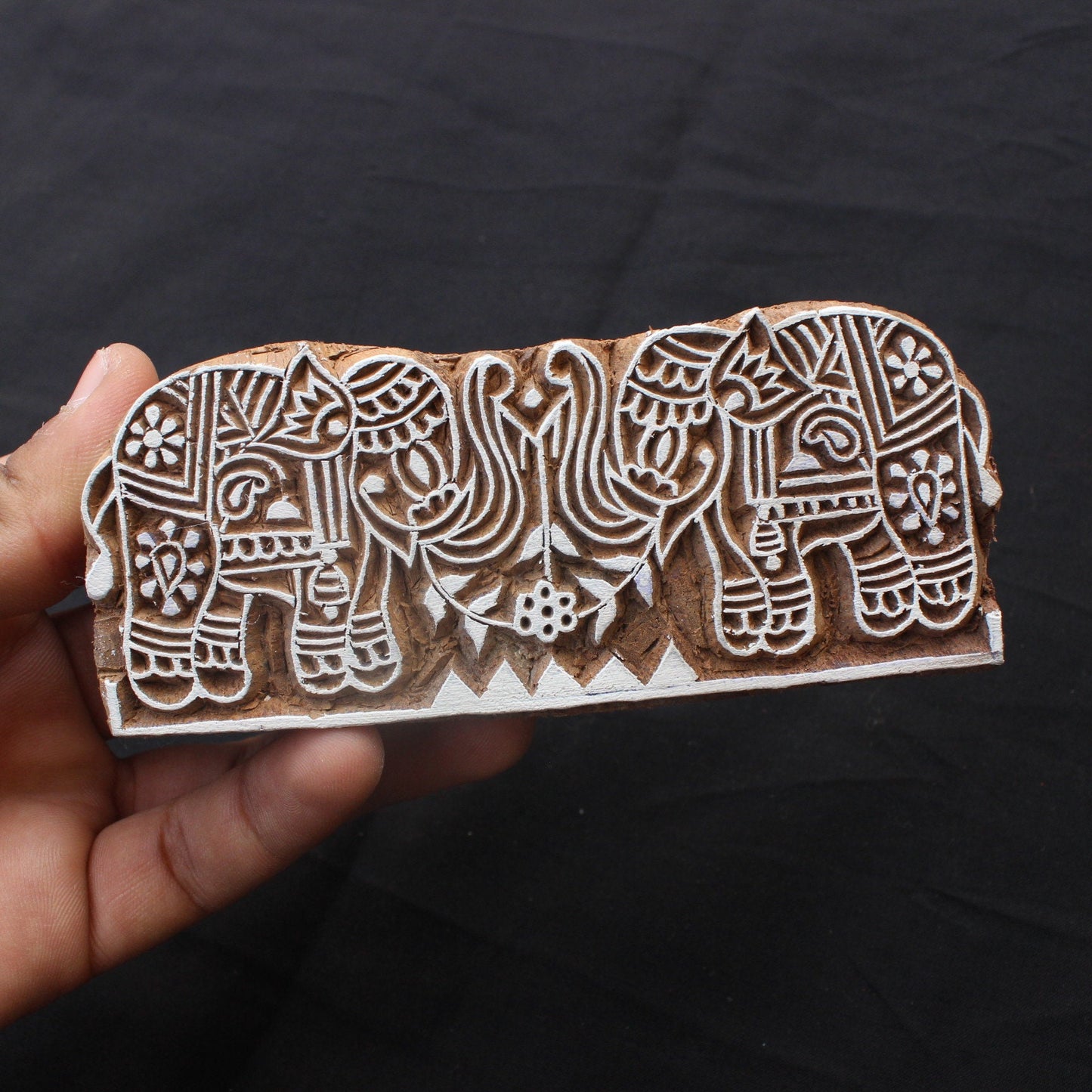 Elephant Fabric Stamp Indian Fabric Stamp Elephant Pair Wood Block Stamp Carve Textile Block For Printing Hand Carved Soap Making Stamp