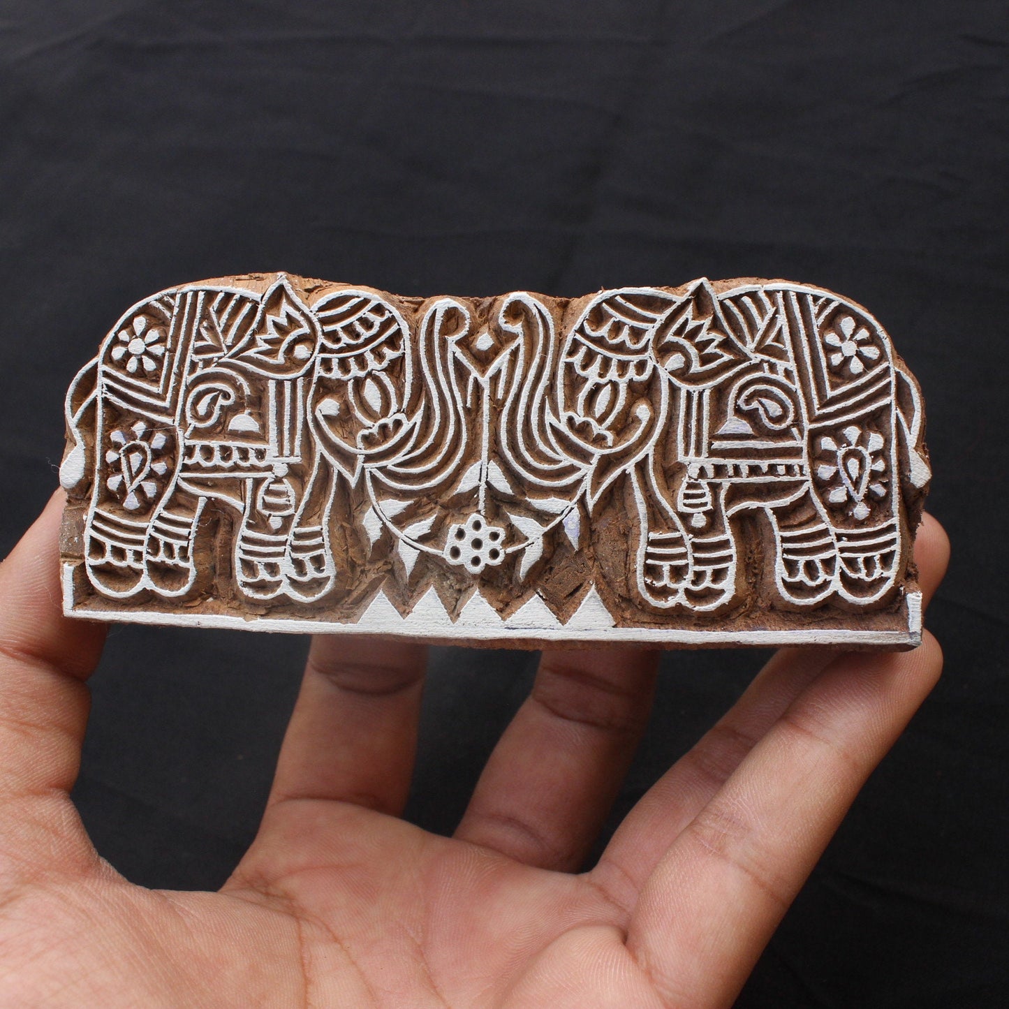 Elephant Fabric Stamp Indian Fabric Stamp Elephant Pair Wood Block Stamp Carve Textile Block For Printing Hand Carved Soap Making Stamp