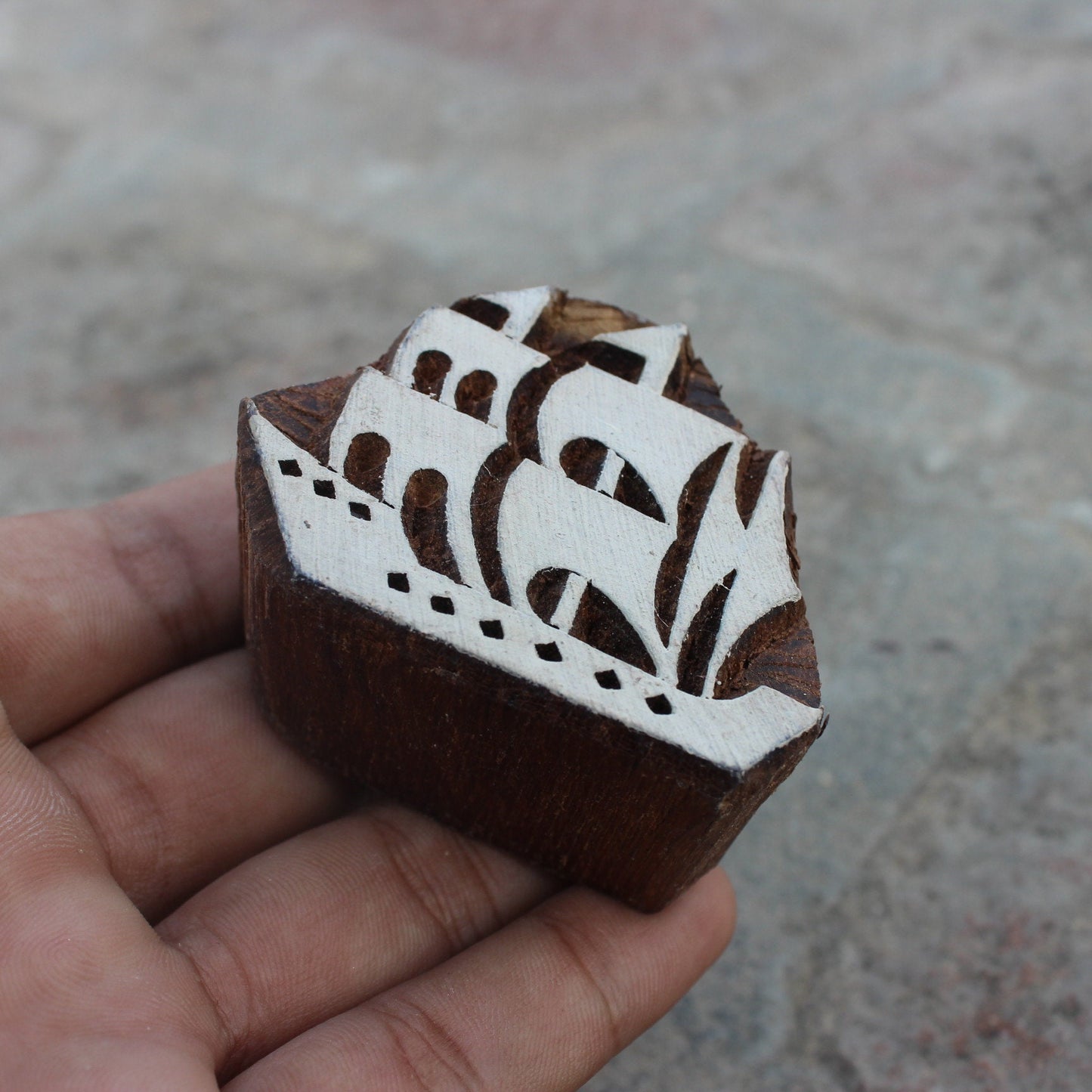 Ship Wood Block Print Stamp Hand Carved Stamp Boat Wood Block Stamp Carve Textile Printing Block For Printing Nautical Soap Making Stamp