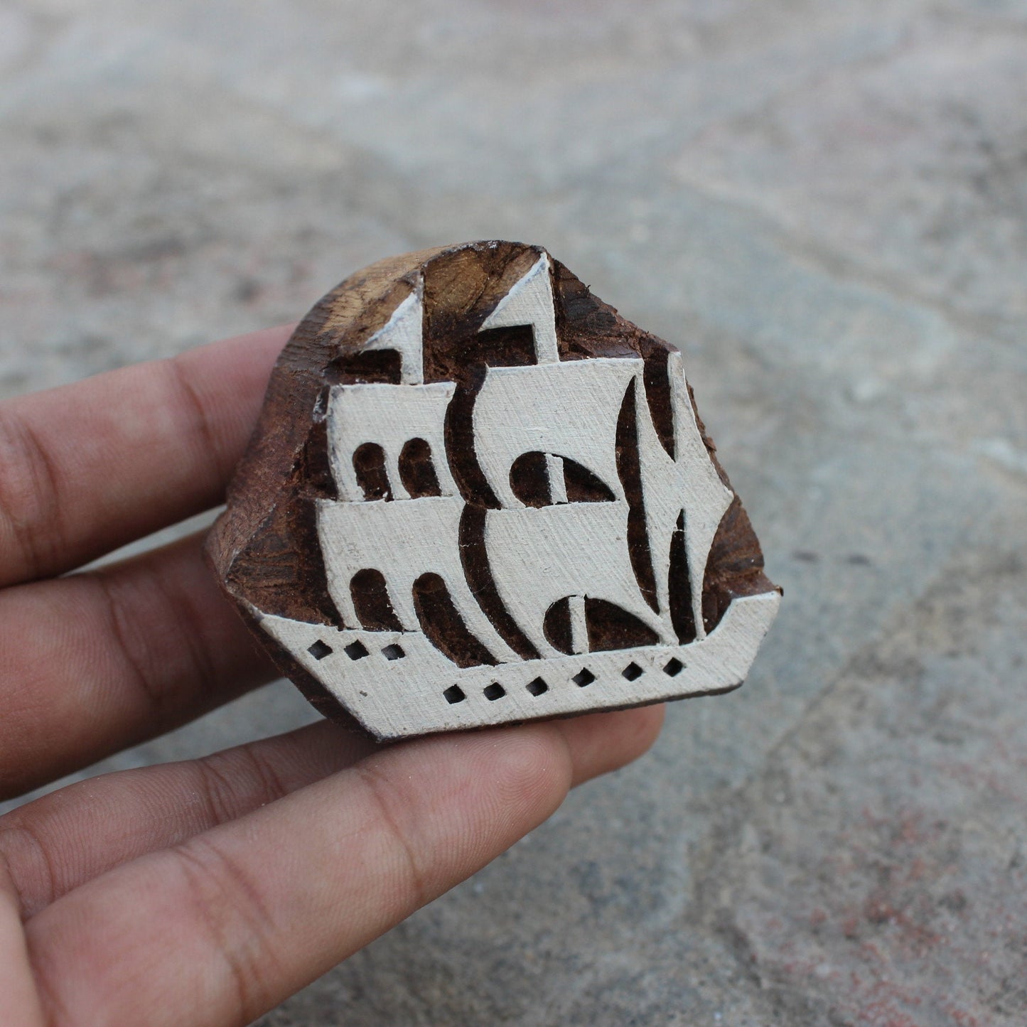 Ship Wood Block Print Stamp Hand Carved Stamp Boat Wood Block Stamp Carve Textile Printing Block For Printing Nautical Soap Making Stamp