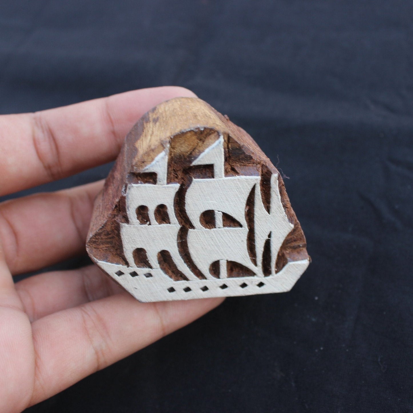 Ship Wood Block Print Stamp Hand Carved Stamp Boat Wood Block Stamp Carve Textile Printing Block For Printing Nautical Soap Making Stamp