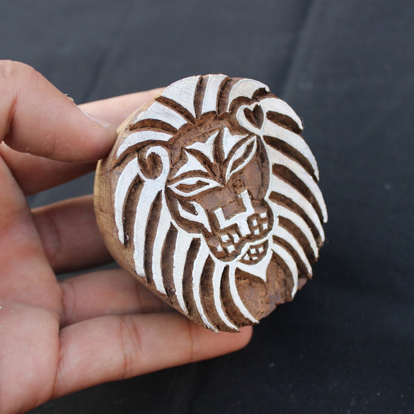 Lion Fabric Print Stamp Carve Wood Block Stamp Lion Face Block Print Stamp Hand Carved Textile Printing Block For Printing Animal Soap Stamp