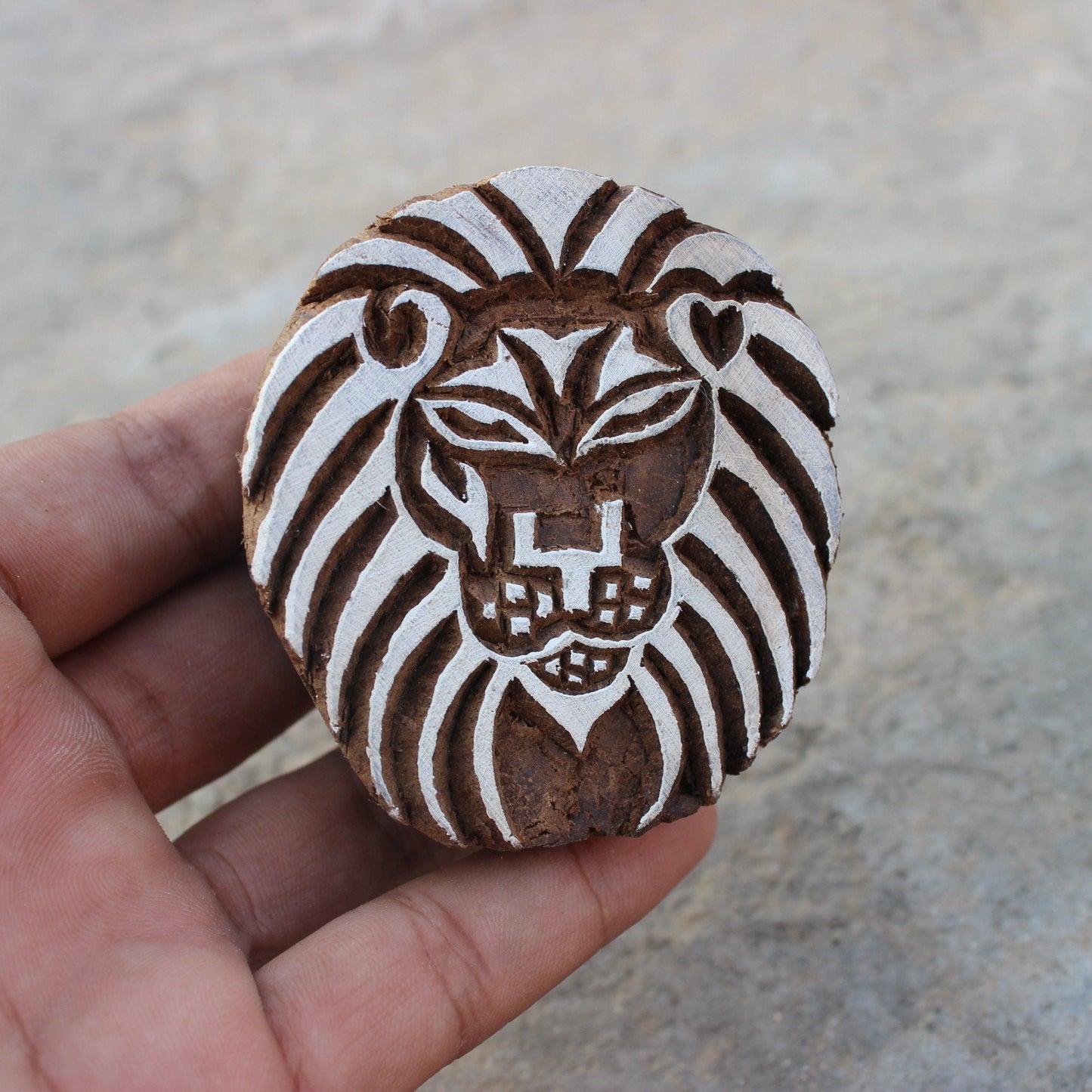 Lion Fabric Print Stamp Carve Wood Block Stamp Lion Face Block Print Stamp Hand Carved Textile Printing Block For Printing Animal Soap Stamp