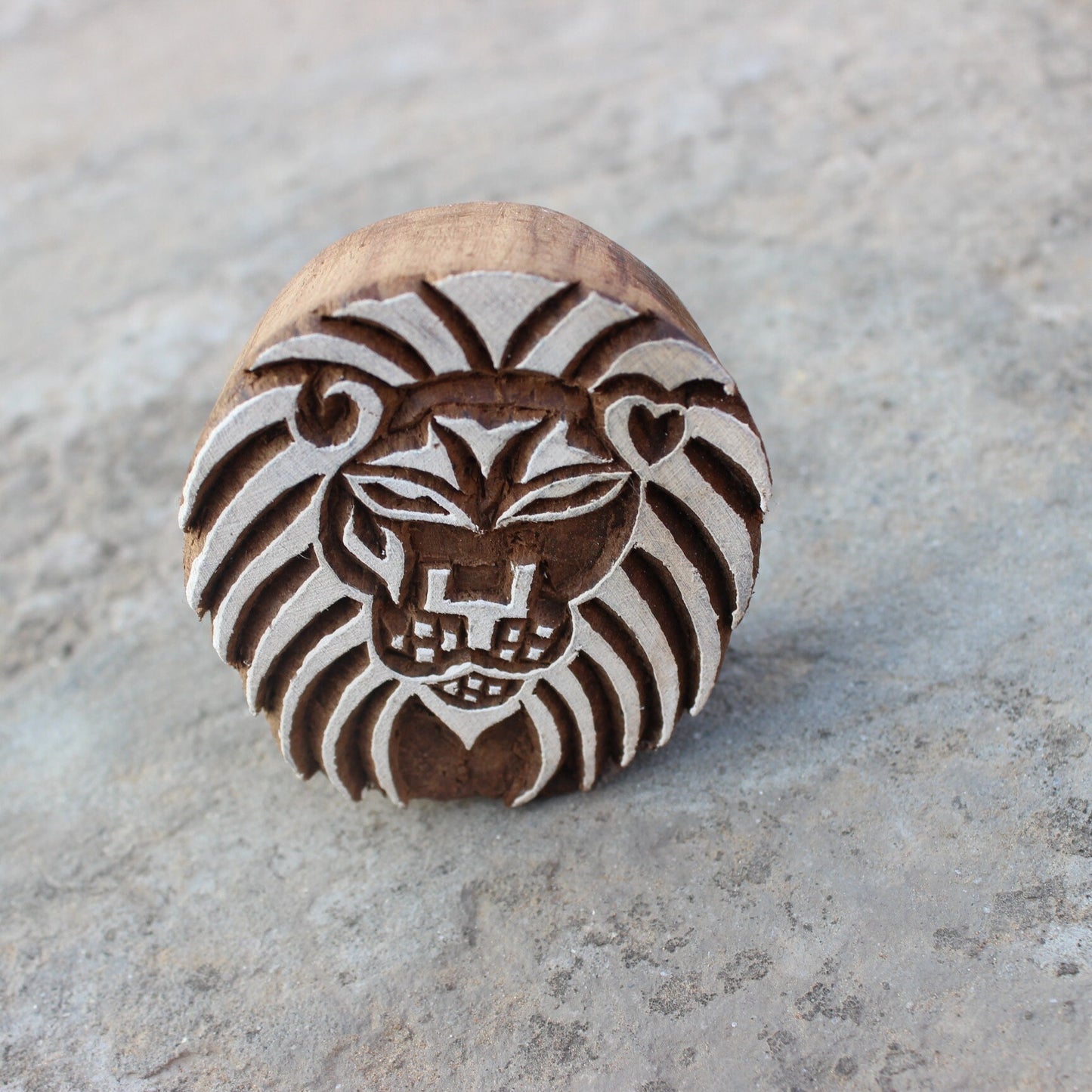 Lion Fabric Print Stamp Carve Wood Block Stamp Lion Face Block Print Stamp Hand Carved Textile Printing Block For Printing Animal Soap Stamp