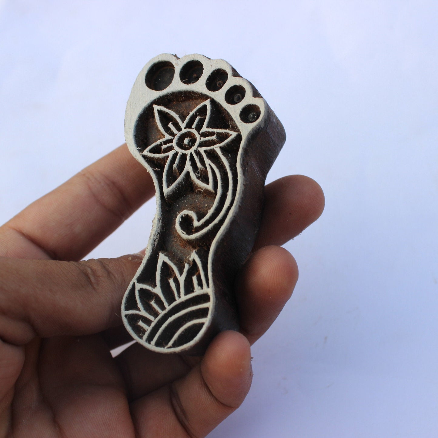 Footprint Fabric Stamp Carve Block Stamp Foot Fabric Stamp Hand Carved Textile Block For Printing Goddess Soap Making Stamp Traditional