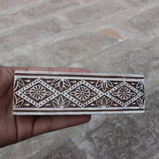 Floral Border Wood Block Stamp Hand Carved Fabric Stamp Geometric Border Block Print Stamp Carve Textile Block For Printing Carve Block