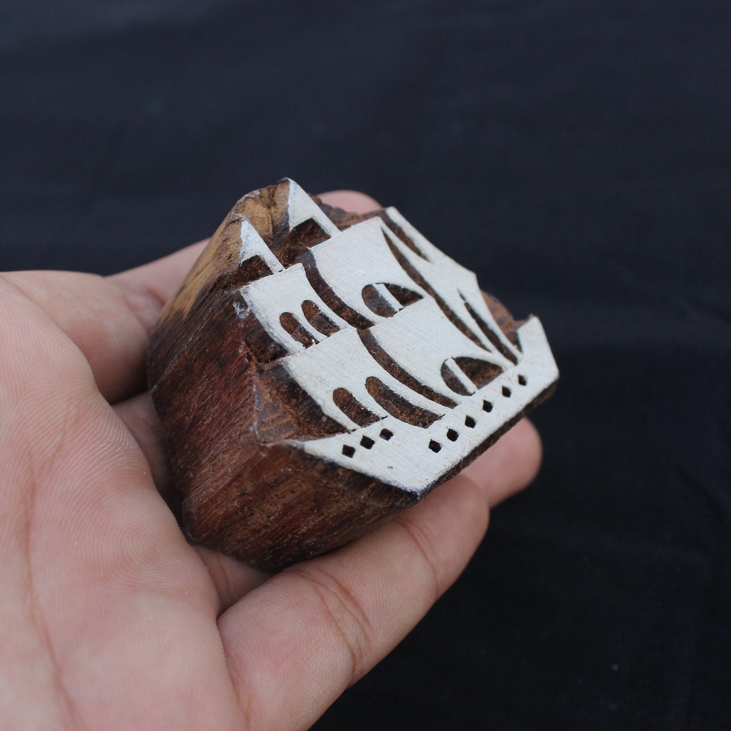 Ship Wood Block Print Stamp Hand Carved Stamp Boat Wood Block Stamp Carve Textile Printing Block For Printing Nautical Soap Making Stamp