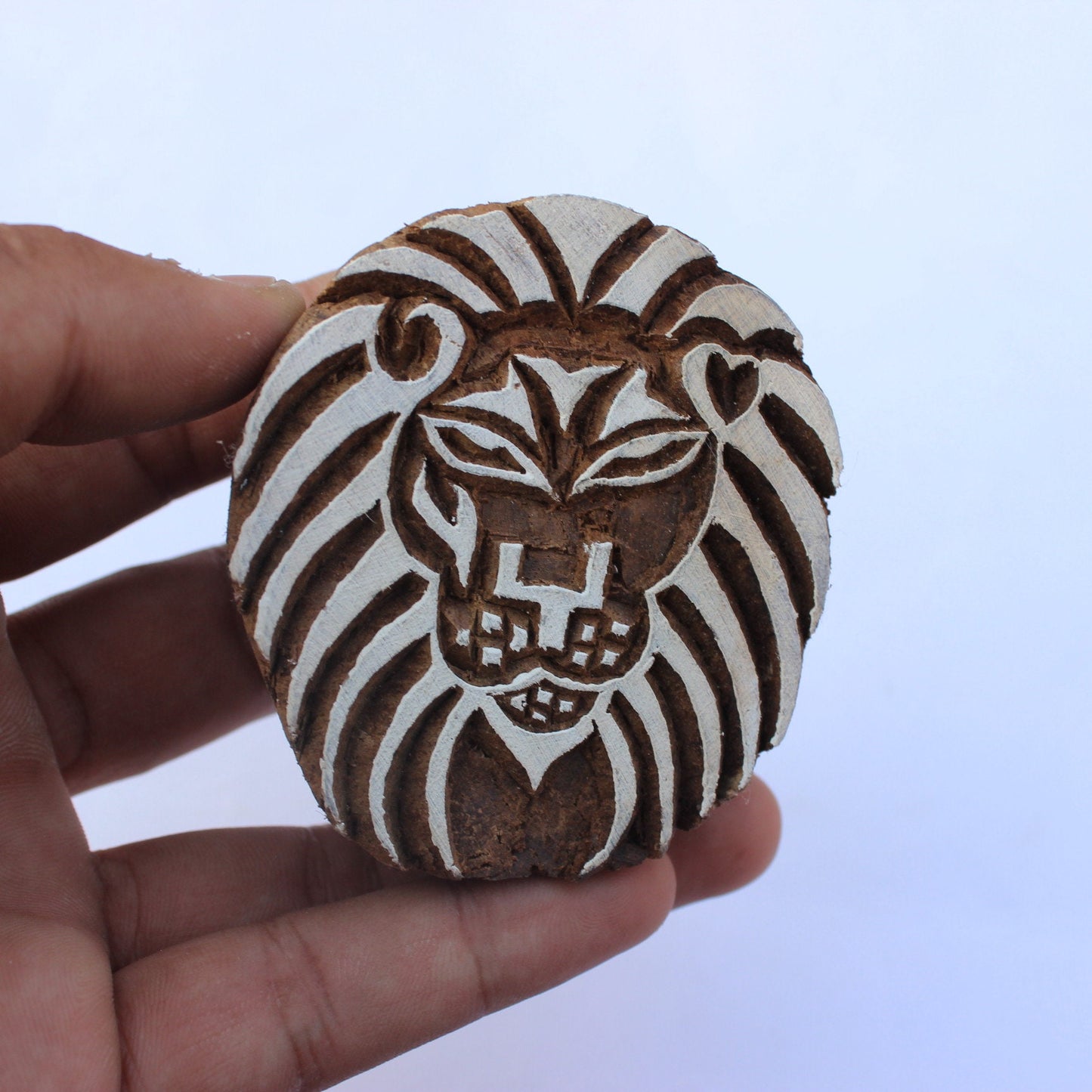 Lion Fabric Print Stamp Carve Wood Block Stamp Lion Face Block Print Stamp Hand Carved Textile Printing Block For Printing Animal Soap Stamp