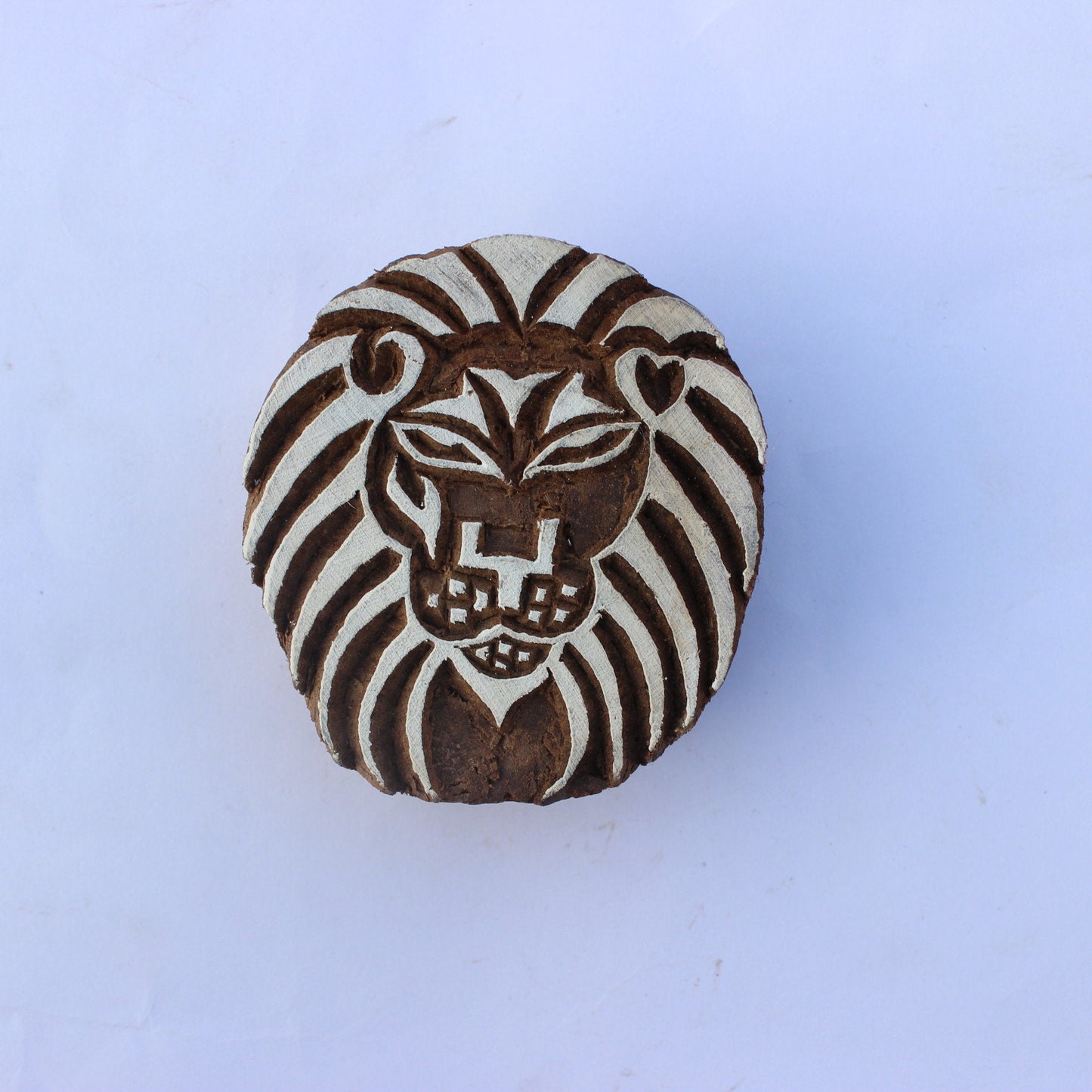 Lion Fabric Print Stamp Carve Wood Block Stamp Lion Face Block Print Stamp Hand Carved Textile Printing Block For Printing Animal Soap Stamp