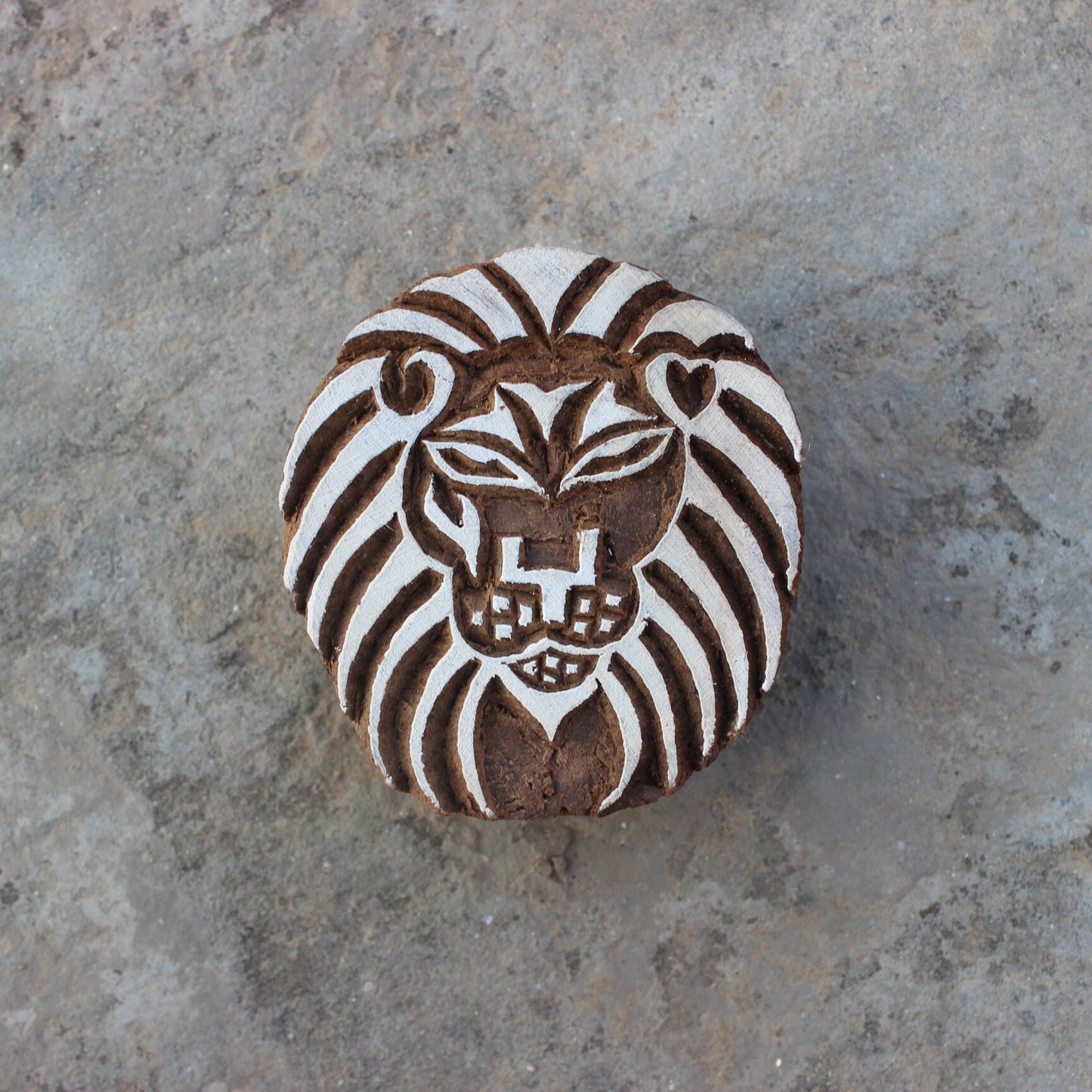 Lion Fabric Print Stamp Carve Wood Block Stamp Lion Face Block Print Stamp Hand Carved Textile Printing Block For Printing Animal Soap Stamp