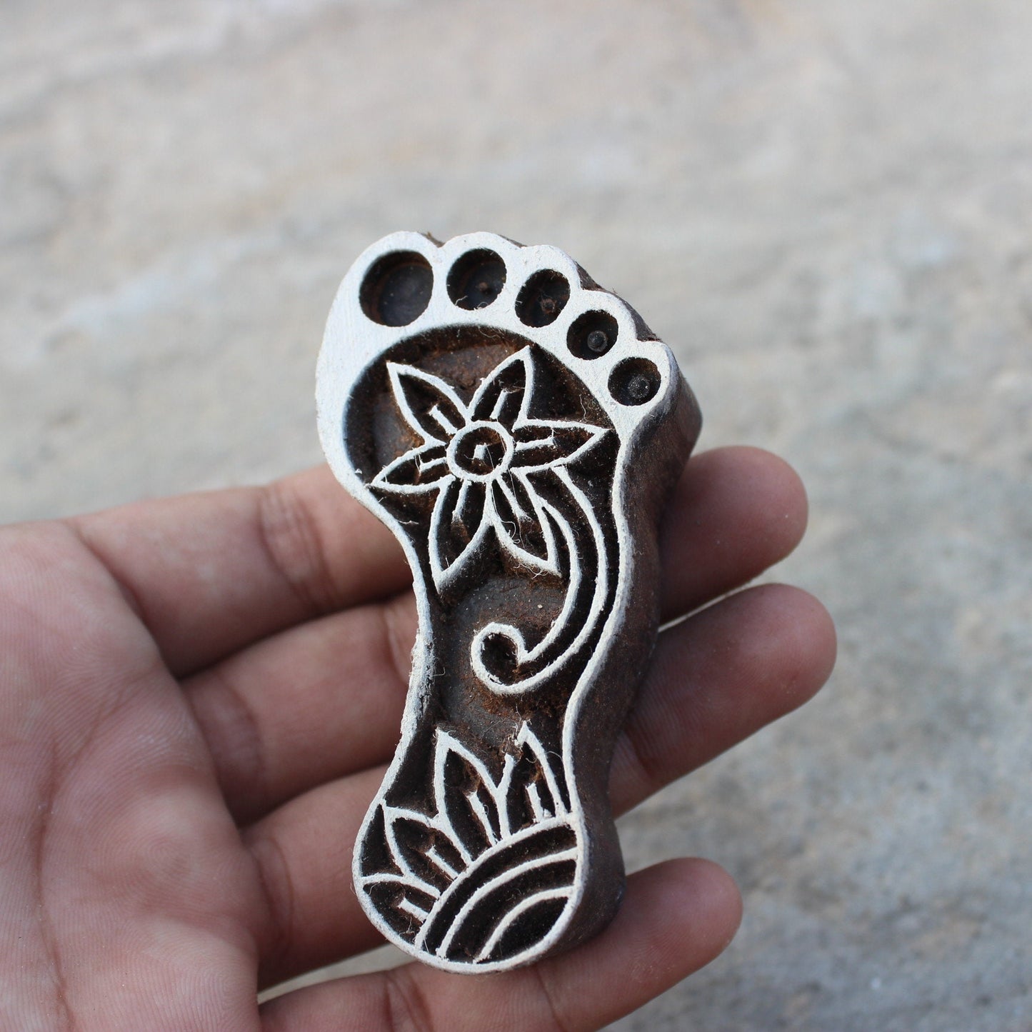 Footprint Fabric Stamp Carve Block Stamp Foot Fabric Stamp Hand Carved Textile Block For Printing Goddess Soap Making Stamp Traditional