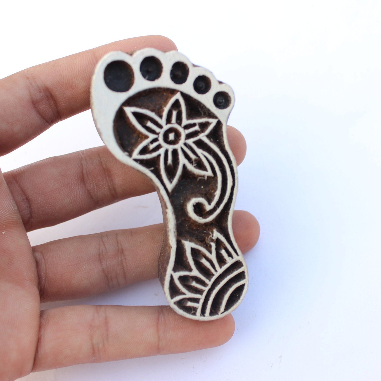 Footprint Fabric Stamp Carve Block Stamp Foot Fabric Stamp Hand Carved Textile Block For Printing Goddess Soap Making Stamp Traditional