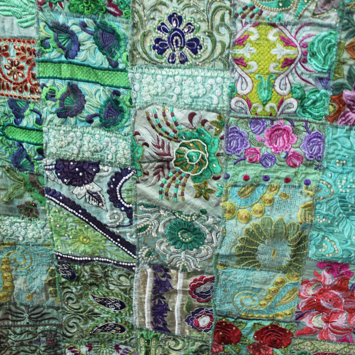 Green Bohemian Indian Textile Fabric by The Yard Embroidered Fabric Patchwork Upcycled Home Decor Fabric Gypsy Indian Fabric Vintage Fabrics